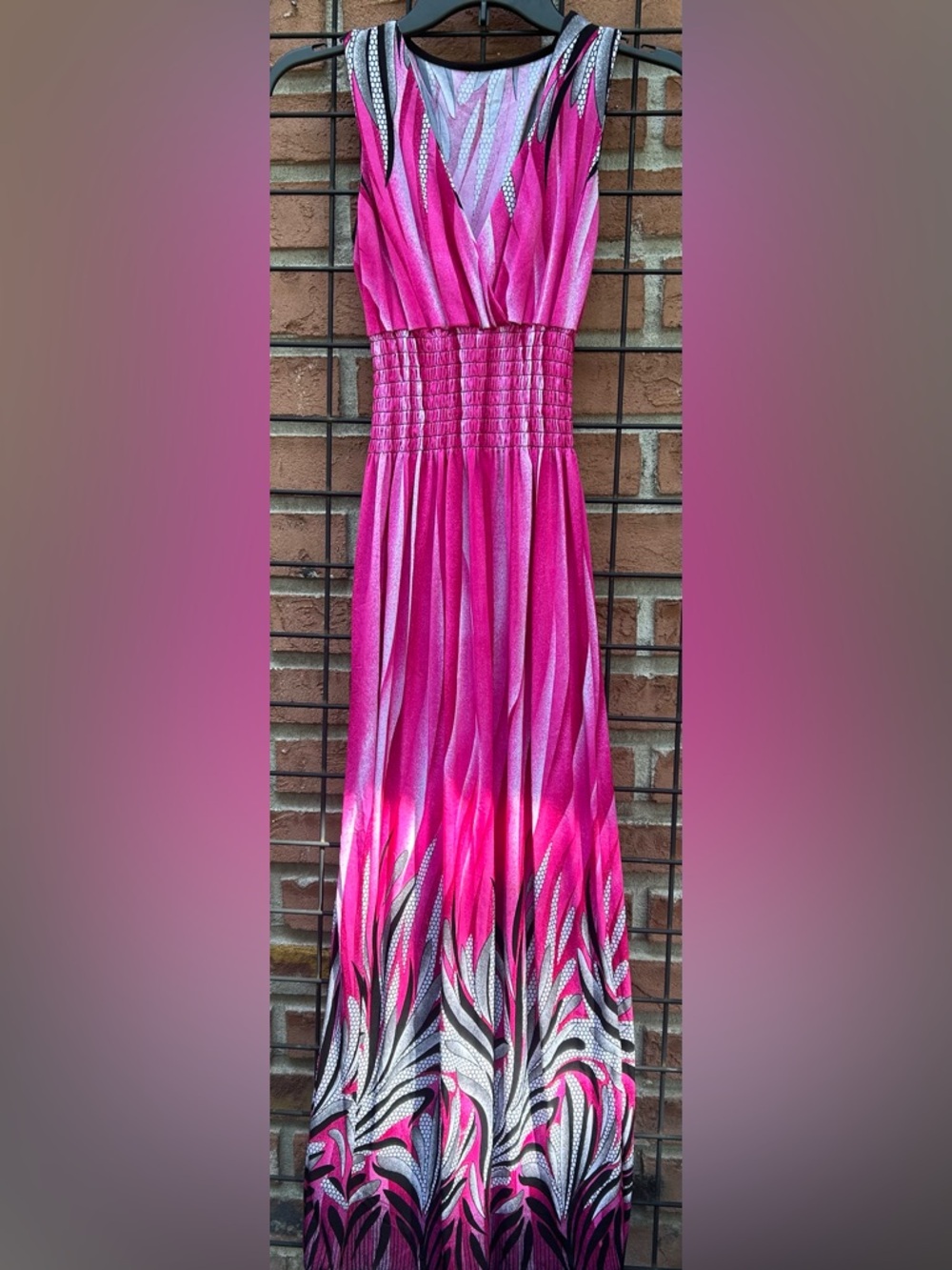 Women's Hot Pink Smocked Waist Maxi Dress